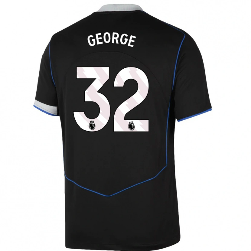 Danxen Børn Tyrique George #32 Sort Blå Sølv Tredje Sæt Spillertrøjer 2025/26 Trøje T-Shirt