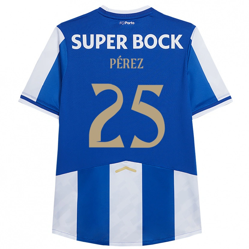 Danxen Mænd Tomás Pérez #25 Blå Hvid Hjemmebane Spillertrøjer 2025/26 Trøje T-Shirt