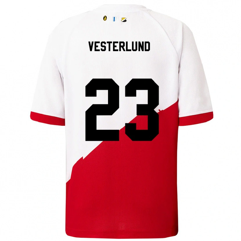Danxen Mænd Niklas Vesterlund #23 Hvid Rød Hjemmebane Spillertrøjer 2025/26 Trøje T-Shirt
