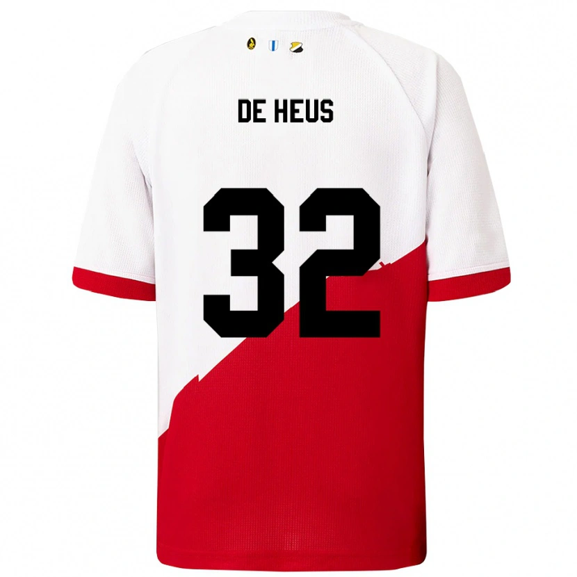Danxen Mænd Loïs De Heus #32 Hvid Rød Hjemmebane Spillertrøjer 2025/26 Trøje T-Shirt