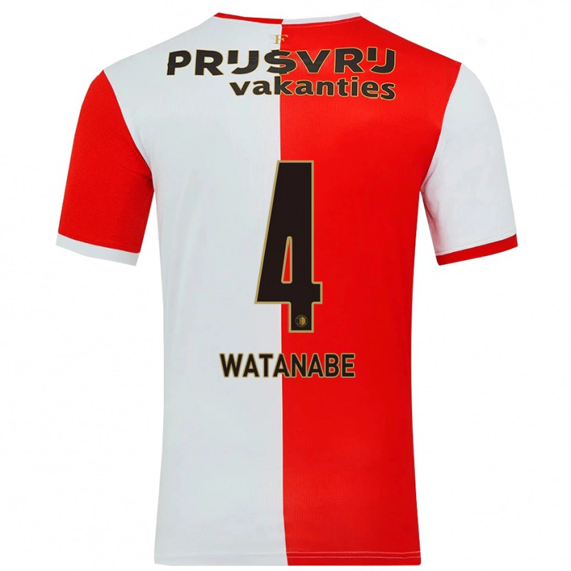 Danxen Mænd Tsuyoshi Watanabe #4 Rød Hvid Hjemmebane Spillertrøjer 2025/26 Trøje T-Shirt