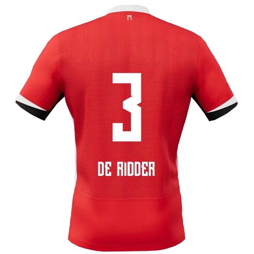 Danxen Mænd Djoeke De Ridder #3 Rød Hvid Hjemmebane Spillertrøjer 2025/26 Trøje T-Shirt