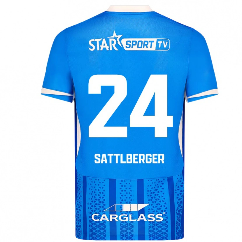 Danxen Mænd Nikolas Sattlberger #24 Blå Hvid Hjemmebane Spillertrøjer 2025/26 Trøje T-Shirt