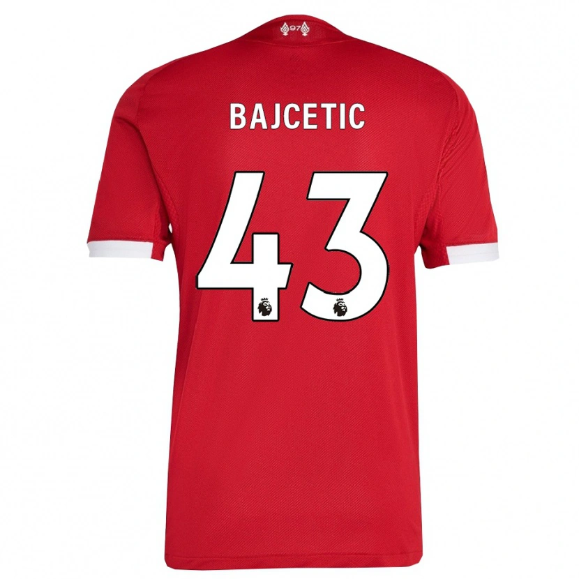 Danxen Mænd Stefan Bajcetic #43 Rød Hvid Hjemmebane Spillertrøjer 2025/26 Trøje T-Shirt