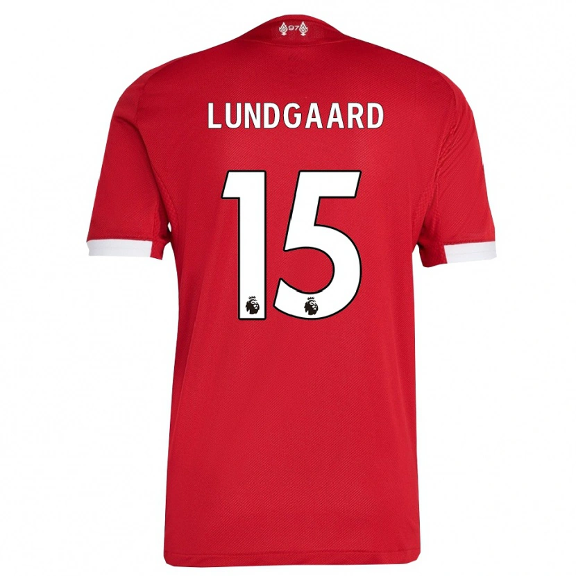 Danxen Mænd Sofie Lundgaard #15 Rød Hvid Hjemmebane Spillertrøjer 2025/26 Trøje T-Shirt