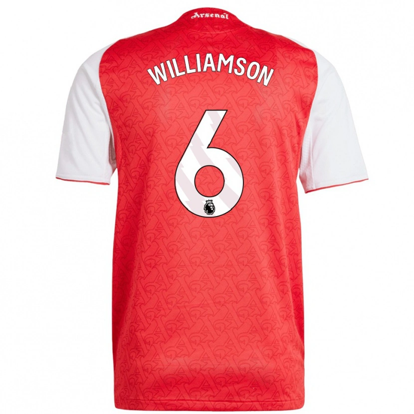 Danxen Mænd Leah Williamson #6 Rød Hvid Hjemmebane Spillertrøjer 2025/26 Trøje T-Shirt