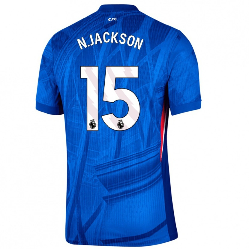 Danxen Mænd Nicolas Jackson #15 Blå Hvid Hjemmebane Spillertrøjer 2025/26 Trøje T-Shirt