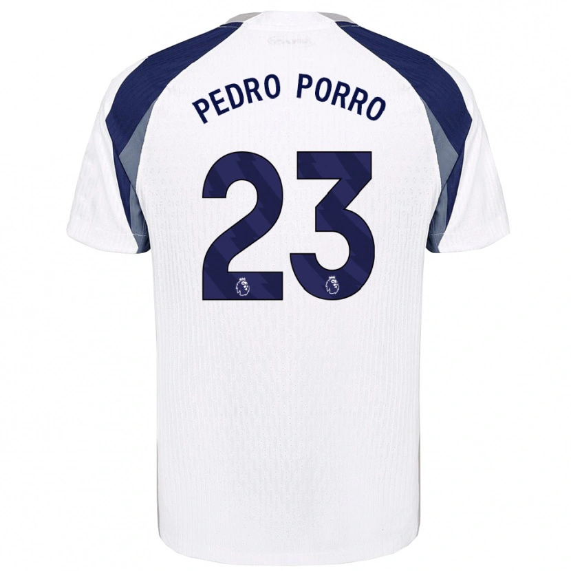 Danxen Mænd Pedro Porro #23 Hvid Navy Hjemmebane Spillertrøjer 2025/26 Trøje T-Shirt