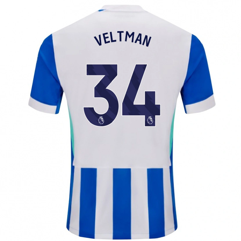 Danxen Mænd Joël Veltman #34 Blå Hvid Hjemmebane Spillertrøjer 2025/26 Trøje T-Shirt