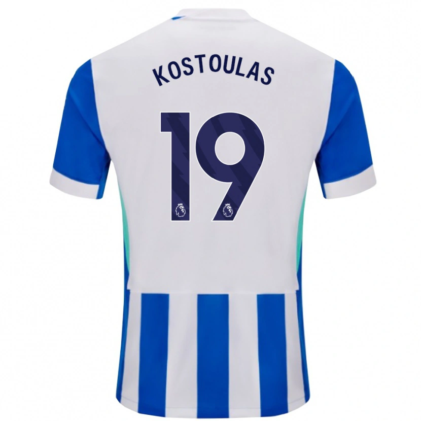 Danxen Mænd Charalampos Kostoulas #19 Blå Hvid Hjemmebane Spillertrøjer 2025/26 Trøje T-Shirt