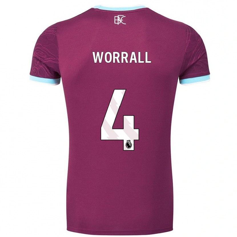 Danxen Mænd Joe Worrall #4 Bourgogne Himmelblå Hjemmebane Spillertrøjer 2025/26 Trøje T-Shirt