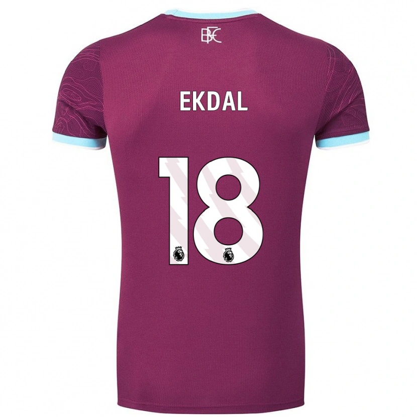 Danxen Mænd Hjalmar Ekdal #18 Bourgogne Himmelblå Hjemmebane Spillertrøjer 2025/26 Trøje T-Shirt