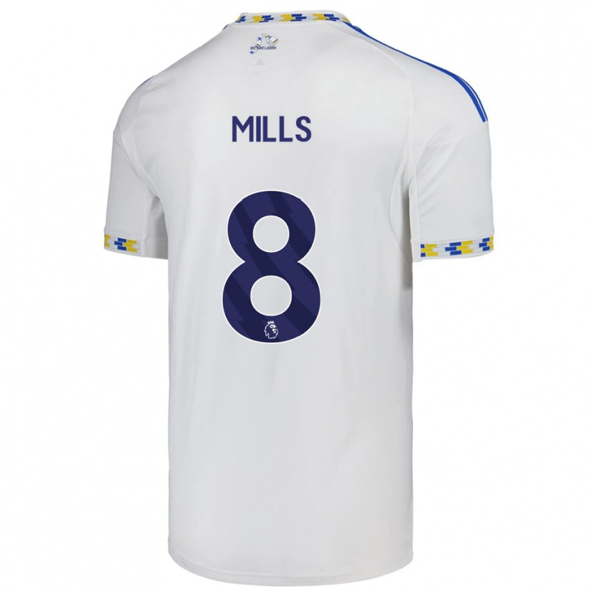 Danxen Mænd Callum Mills #8 Hvid Blå Hjemmebane Spillertrøjer 2025/26 Trøje T-Shirt