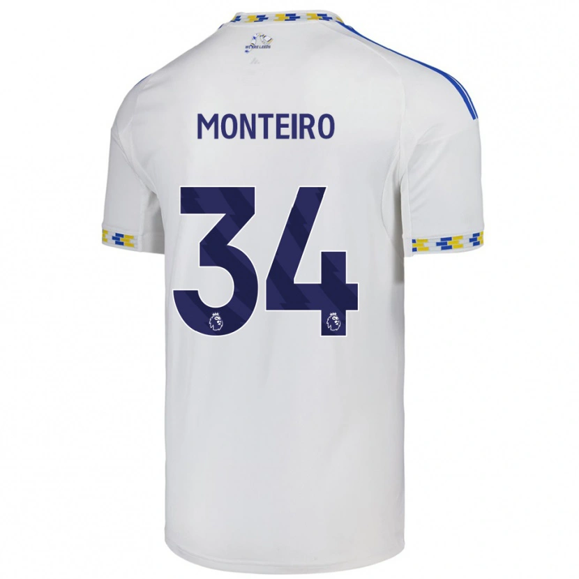 Danxen Mænd Diogo Monteiro #34 Hvid Blå Hjemmebane Spillertrøjer 2025/26 Trøje T-Shirt