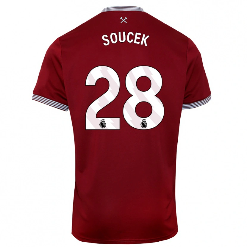 Danxen Mænd Tomas Soucek #28 Bourgogne Hvid Hjemmebane Spillertrøjer 2025/26 Trøje T-Shirt