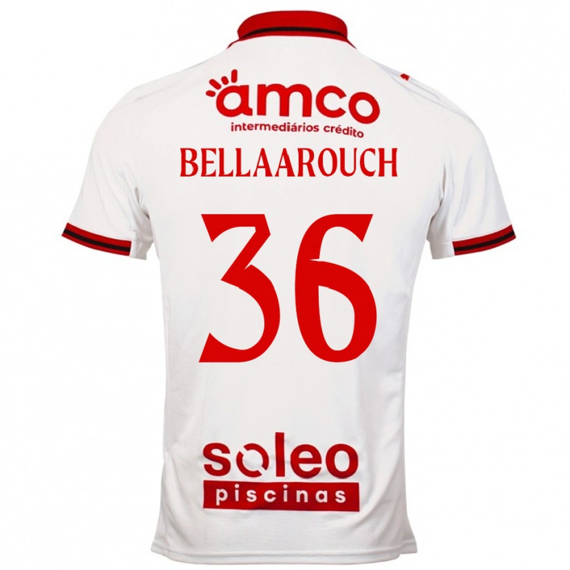 Danxen Mænd Alaa Bellaarouch #36 Hvid Rød Udebane Spillertrøjer 2025/26 Trøje T-Shirt