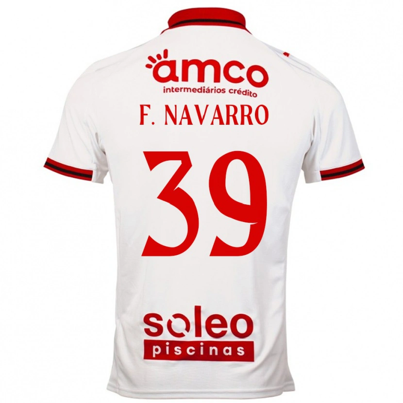 Danxen Mænd Fran Navarro #39 Hvid Rød Udebane Spillertrøjer 2025/26 Trøje T-Shirt