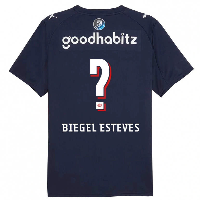 Danxen Mænd Moon Biegel Esteves #0 Navy Hvid Udebane Spillertrøjer 2025/26 Trøje T-Shirt