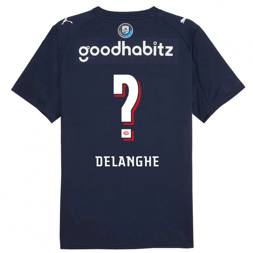 Danxen Mænd Maxime Delanghe #0 Navy Hvid Udebane Spillertrøjer 2025/26 Trøje T-Shirt