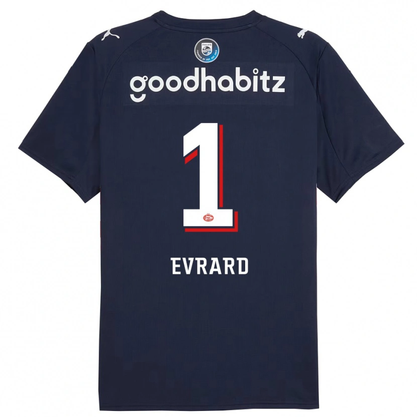 Danxen Mænd Nicky Evrard #1 Navy Hvid Udebane Spillertrøjer 2025/26 Trøje T-Shirt