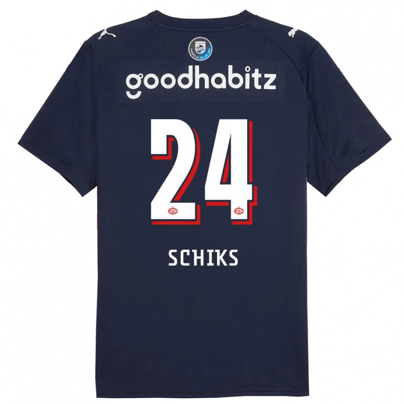 Danxen Mænd Niek Schiks #24 Navy Hvid Udebane Spillertrøjer 2025/26 Trøje T-Shirt