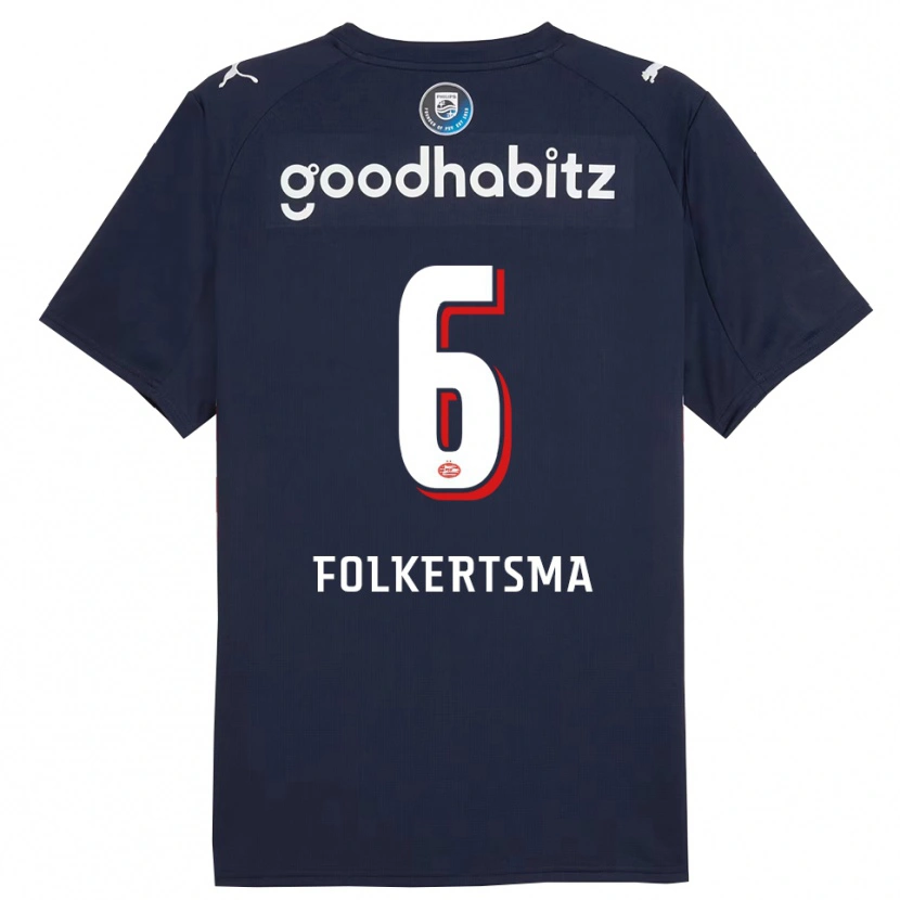Danxen Mænd Sisca Folkertsma #6 Navy Hvid Udebane Spillertrøjer 2025/26 Trøje T-Shirt