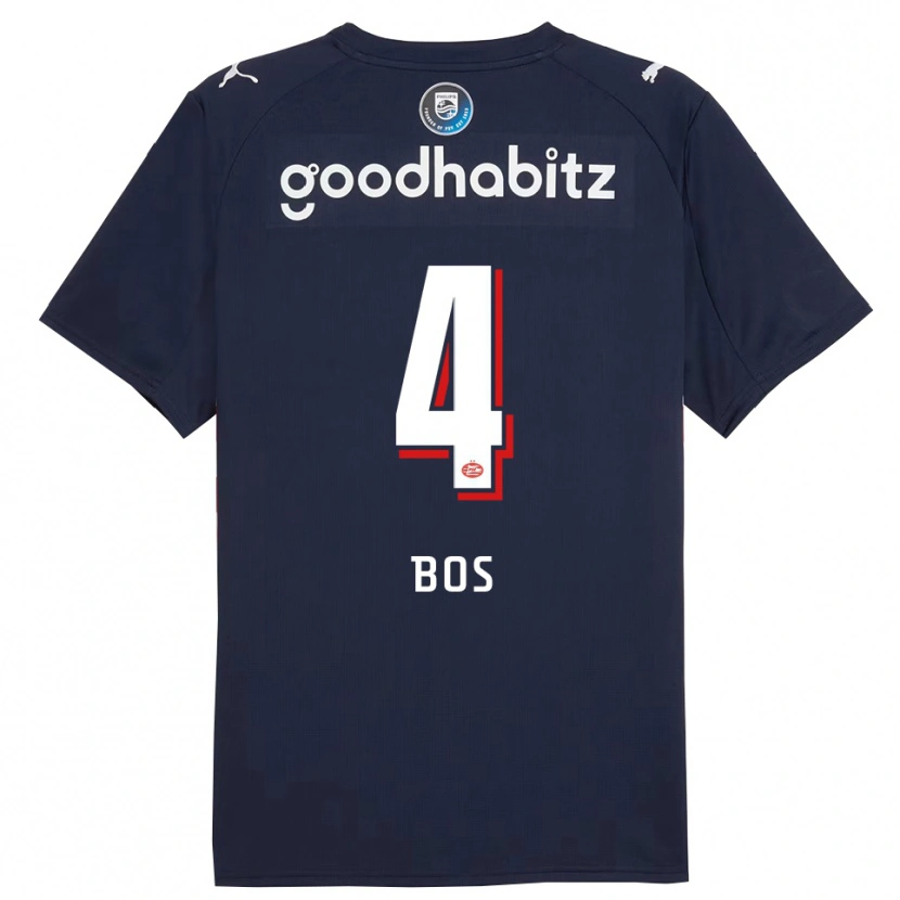 Danxen Mænd Floris Bos #4 Navy Hvid Udebane Spillertrøjer 2025/26 Trøje T-Shirt