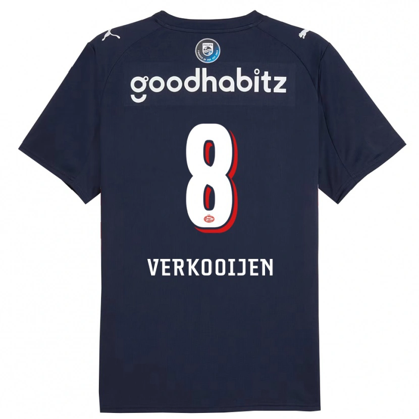 Danxen Mænd Nicolas Verkooijen #8 Navy Hvid Udebane Spillertrøjer 2025/26 Trøje T-Shirt