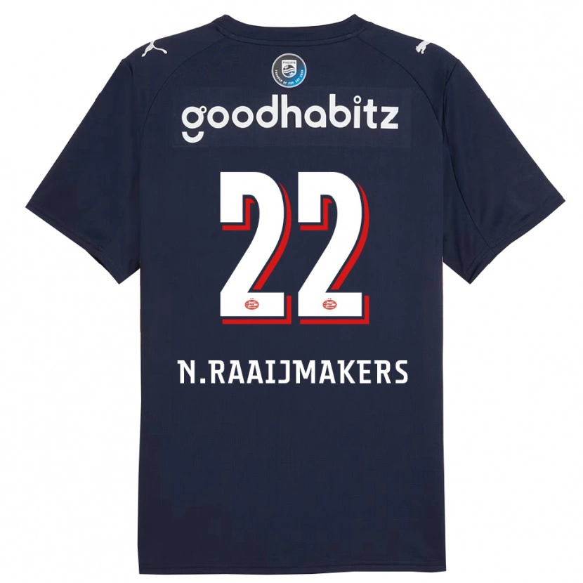 Danxen Mænd Niels Raaijmakers #22 Navy Hvid Udebane Spillertrøjer 2025/26 Trøje T-Shirt