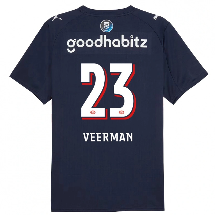 Danxen Mænd Joey Veerman #23 Navy Hvid Udebane Spillertrøjer 2025/26 Trøje T-Shirt