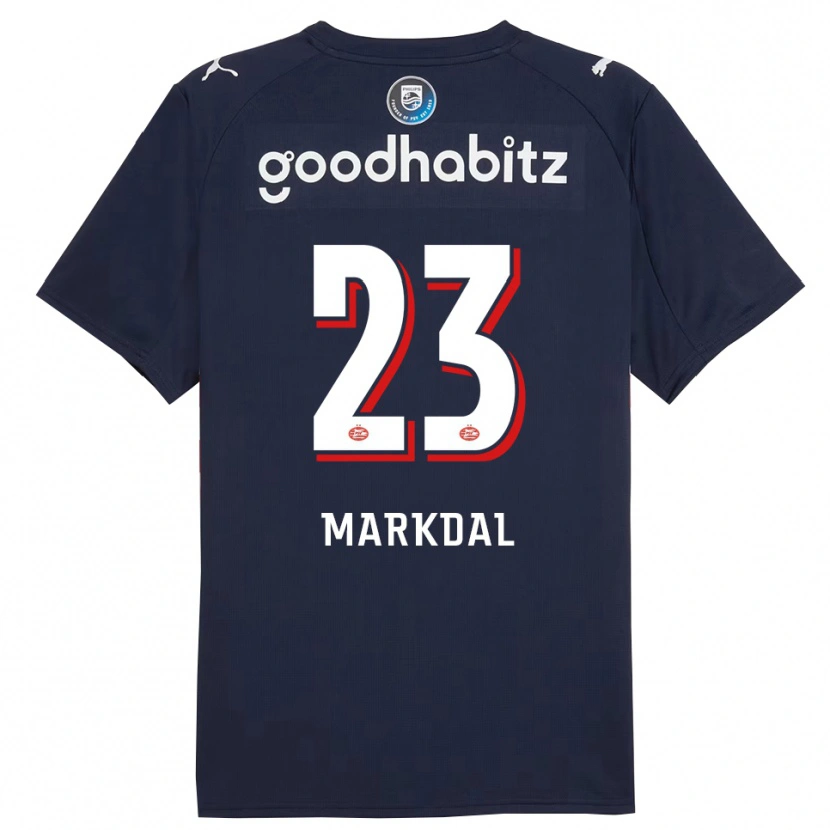 Danxen Mænd Mikkel Markdal #23 Navy Hvid Udebane Spillertrøjer 2025/26 Trøje T-Shirt