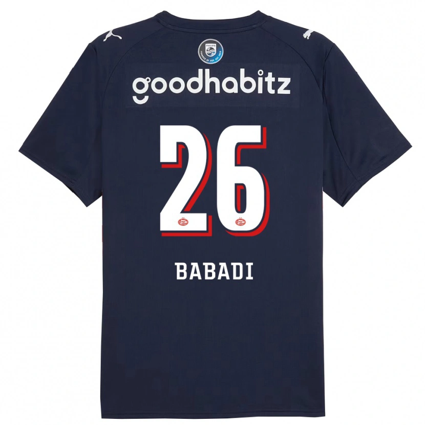 Danxen Mænd Isaac Babadi #26 Navy Hvid Udebane Spillertrøjer 2025/26 Trøje T-Shirt