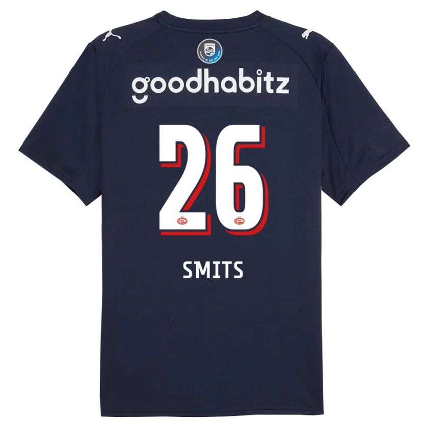 Danxen Mænd Eef Smits #26 Navy Hvid Udebane Spillertrøjer 2025/26 Trøje T-Shirt