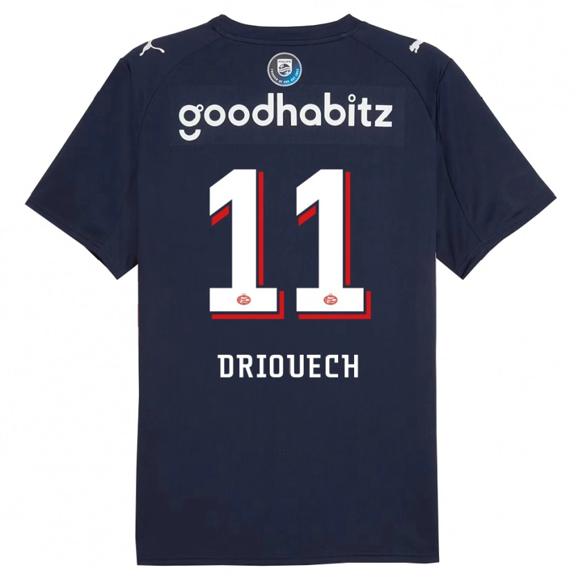 Danxen Mænd Couhaib Driouech #11 Navy Hvid Udebane Spillertrøjer 2025/26 Trøje T-Shirt