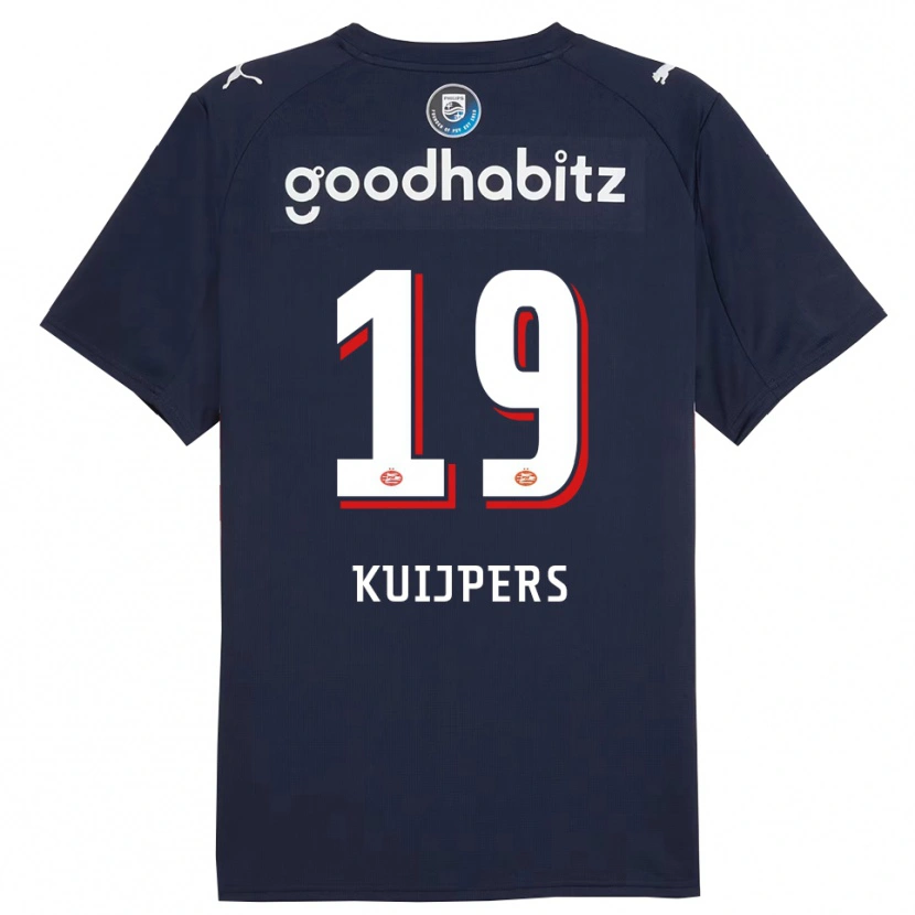 Danxen Mænd Jeslynn Kuijpers #19 Navy Hvid Udebane Spillertrøjer 2025/26 Trøje T-Shirt