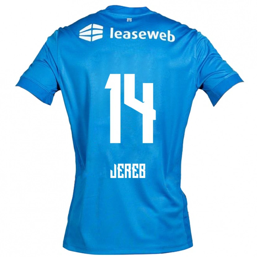 Danxen Mænd David Jereb #14 Blå Hvid Udebane Spillertrøjer 2025/26 Trøje T-Shirt
