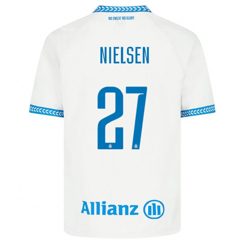 Danxen Mænd Casper Nielsen #27 Blå Hvid Udebane Spillertrøjer 2025/26 Trøje T-Shirt