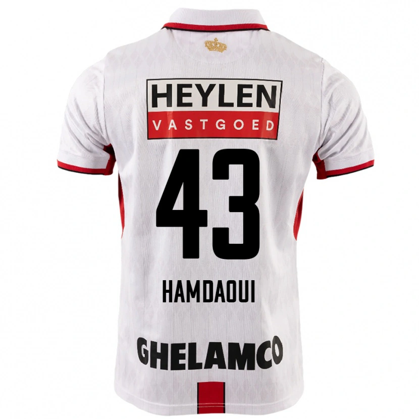 Danxen Mænd Youssef Hamdaoui #43 Hvid Rød Udebane Spillertrøjer 2025/26 Trøje T-Shirt