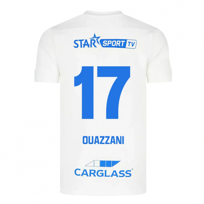 Danxen Mænd Fady Ouazzani #17 Hvid Blå Udebane Spillertrøjer 2025/26 Trøje T-Shirt