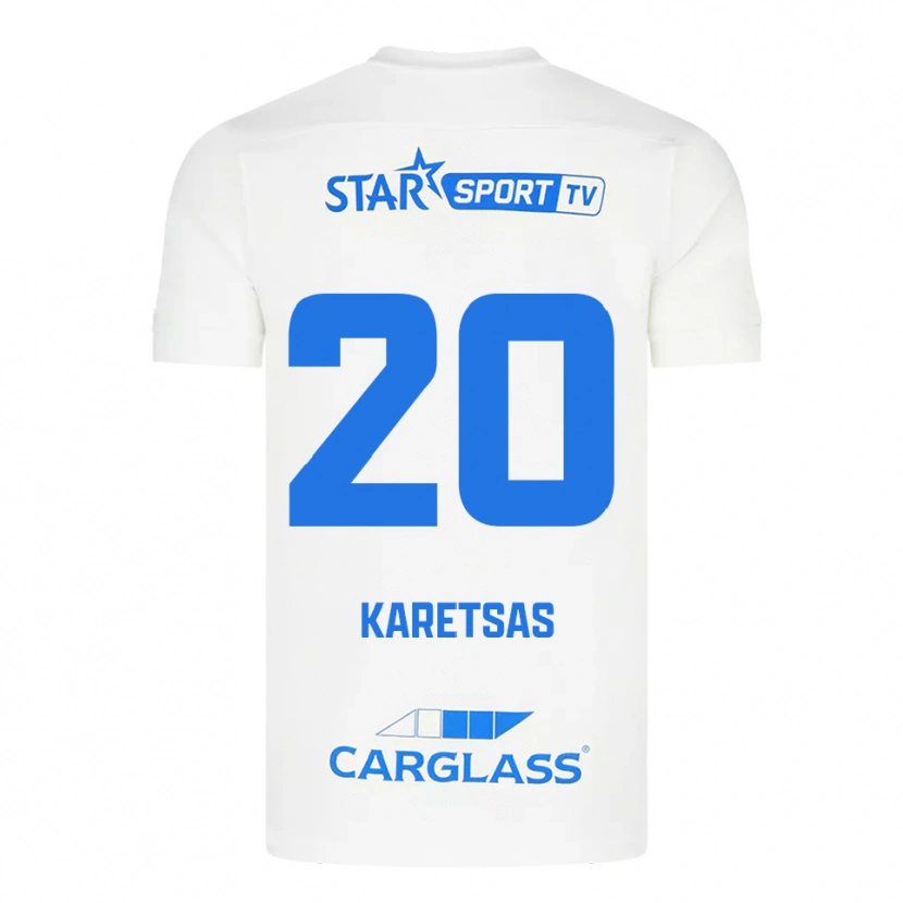 Danxen Mænd Konstantinos Karetsas #20 Hvid Blå Udebane Spillertrøjer 2025/26 Trøje T-Shirt