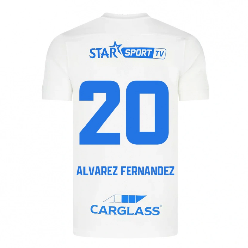 Danxen Mænd Loïc Alvarez Fernandez #20 Hvid Blå Udebane Spillertrøjer 2025/26 Trøje T-Shirt