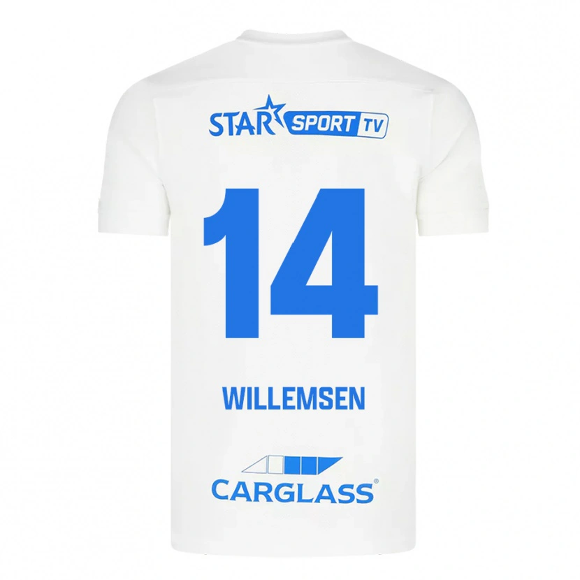 Danxen Mænd Wout Willemsen #14 Hvid Blå Udebane Spillertrøjer 2025/26 Trøje T-Shirt