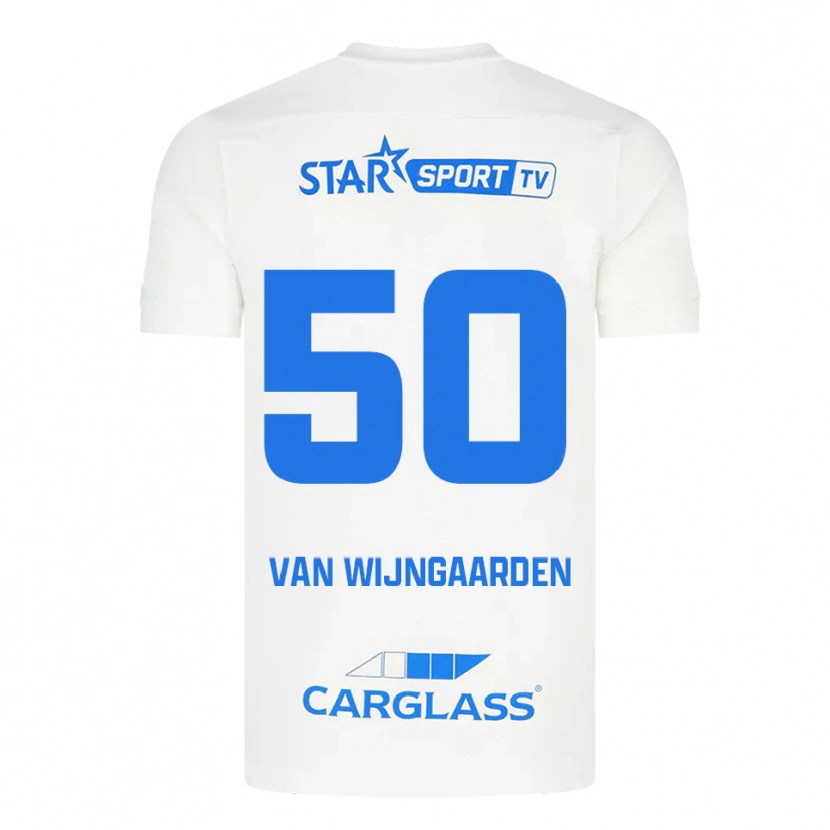Danxen Mænd Maren Van Wijngaarden #50 Hvid Blå Udebane Spillertrøjer 2025/26 Trøje T-Shirt