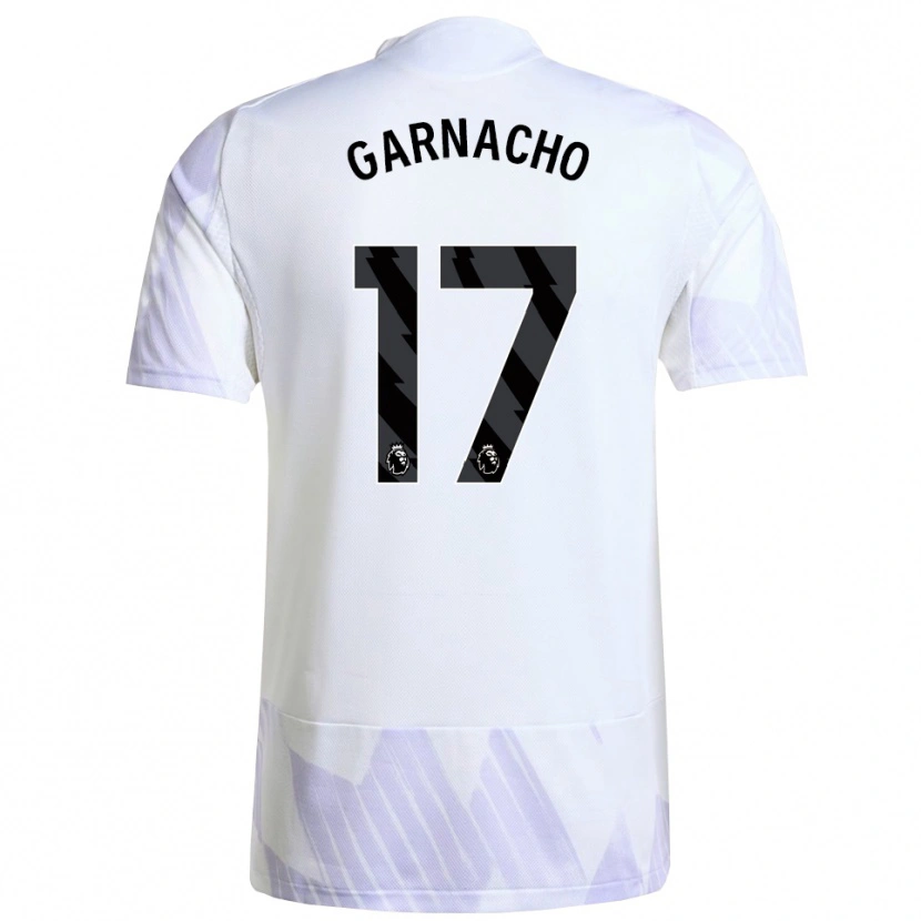 Danxen Mænd Alejandro Garnacho #17 Hvid Lilla Lilla Udebane Spillertrøjer 2025/26 Trøje T-Shirt
