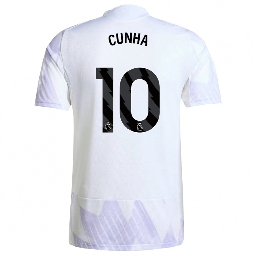 Danxen Mænd Matheus Cunha #10 Hvid Lilla Lilla Udebane Spillertrøjer 2025/26 Trøje T-Shirt