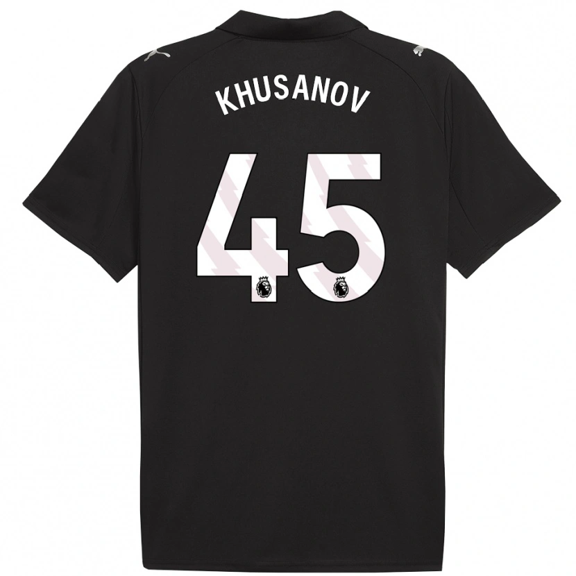 Danxen Mænd Abdukodir Khusanov #45 Sort Hvid Udebane Spillertrøjer 2025/26 Trøje T-Shirt