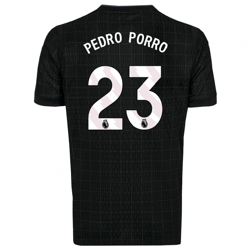Danxen Mænd Pedro Porro #23 Sort Grå Udebane Spillertrøjer 2025/26 Trøje T-Shirt