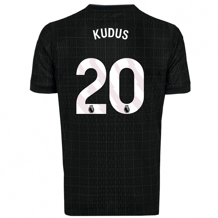Danxen Mænd Mohammed Kudus #20 Sort Grå Udebane Spillertrøjer 2025/26 Trøje T-Shirt