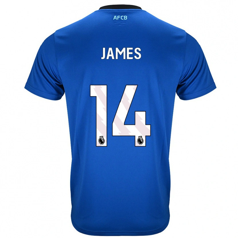 Danxen Mænd Katie James #14 Blå Sort Udebane Spillertrøjer 2025/26 Trøje T-Shirt