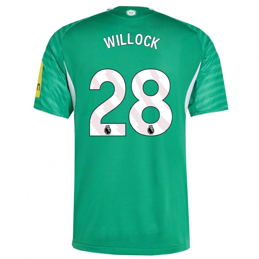 Danxen Mænd Joe Willock #28 Grøn Hvid Udebane Spillertrøjer 2025/26 Trøje T-Shirt